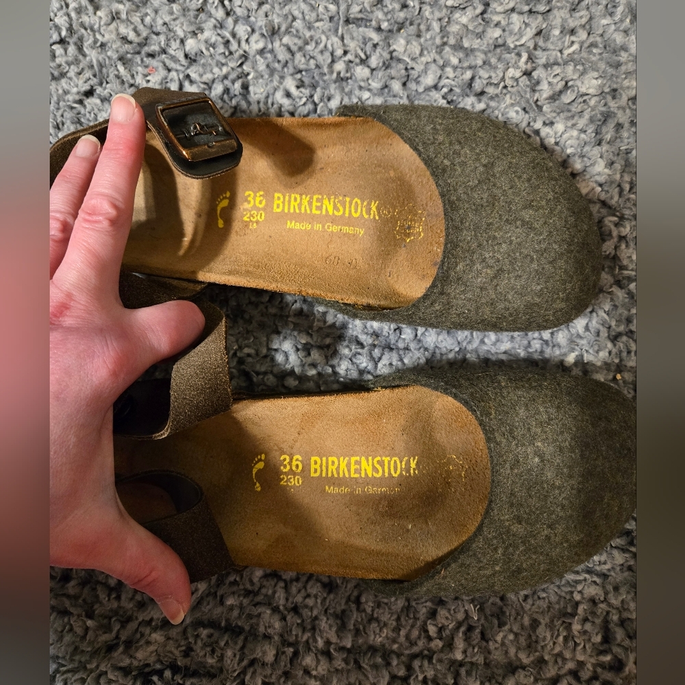 RARE / HTF Birkenstock Messina Grey Wool & Brown Leather Clogs Size 36 - Picture 4 of 5